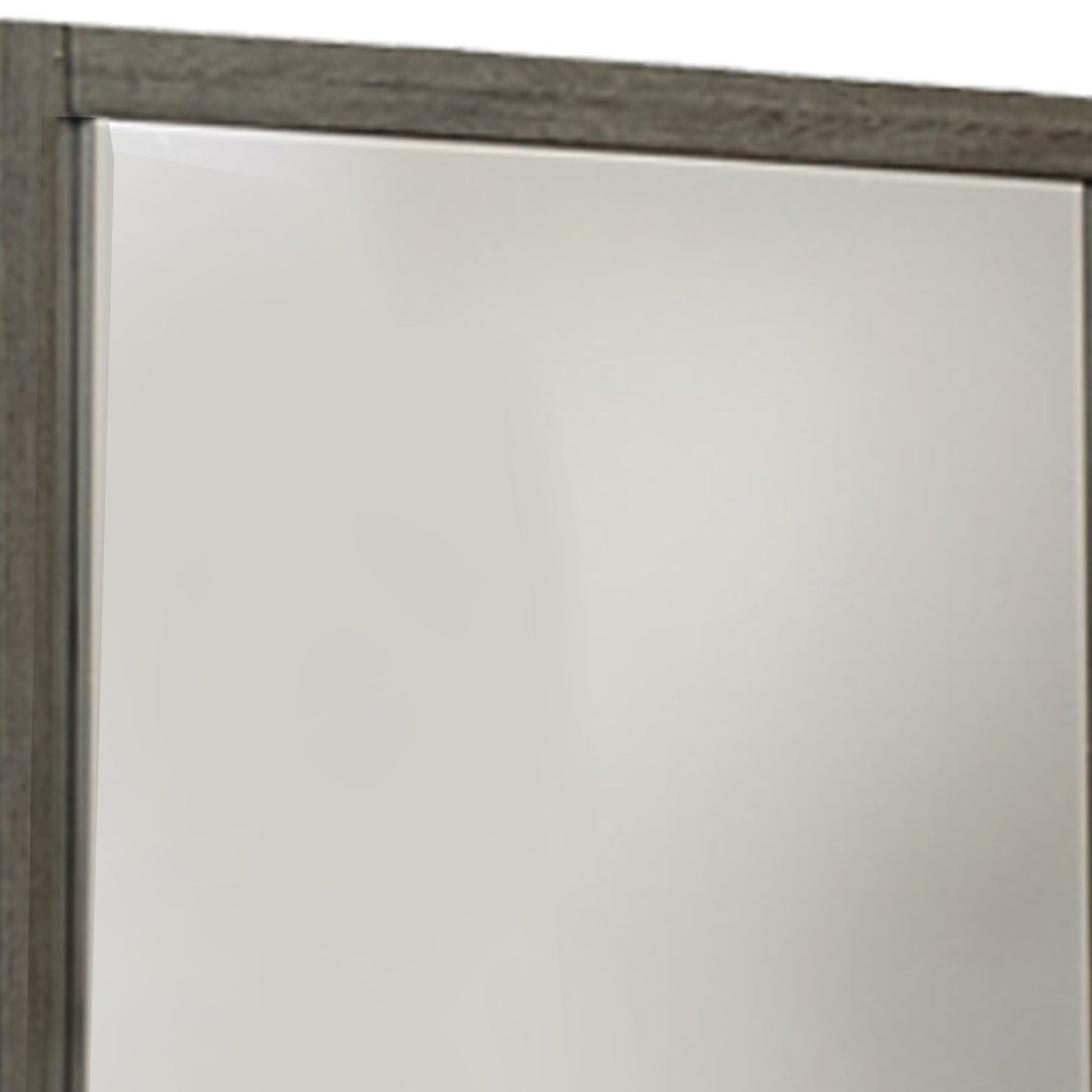 Benzara Gray and Brown Rectangular Wood Encased Mirror With Grain Details