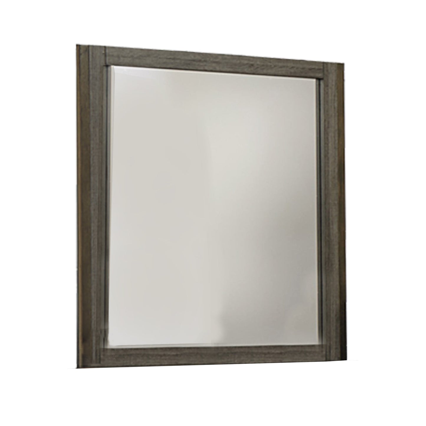 Benzara Gray and Brown Rectangular Wood Encased Mirror With Grain Details