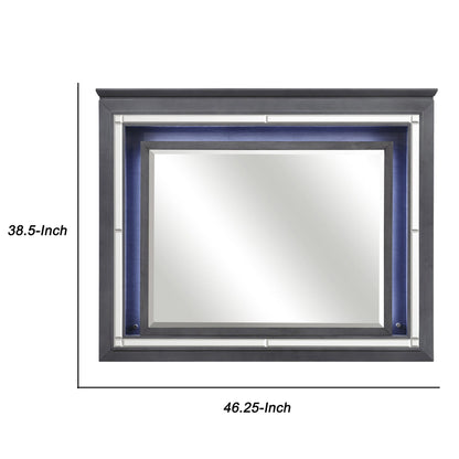 Benzara Gray and Silver Contemporary Style Beveled Edge Mirror With LED Light