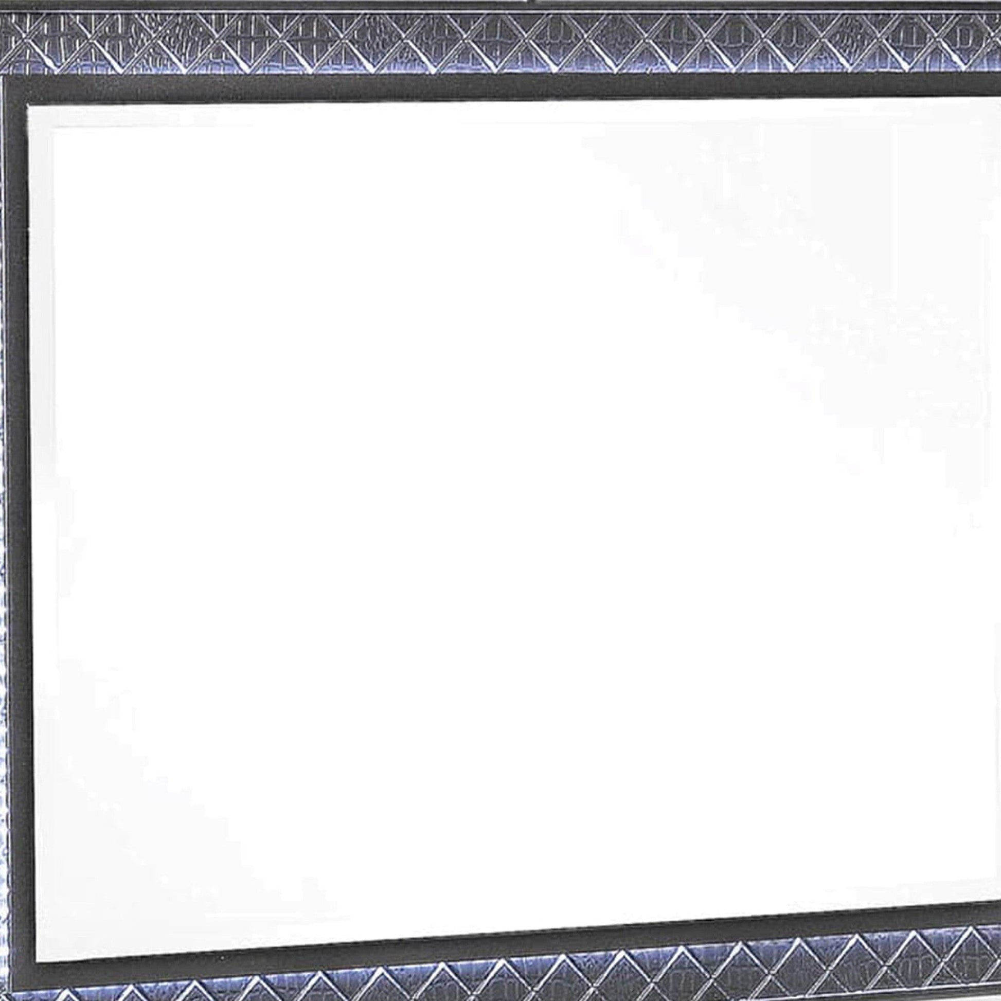 Benzara Gray and Silver LED Trim Wooden Frame Mirror With Diamond Pattern