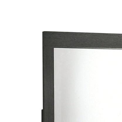 Benzara Gray and Silver Rectangular Wooden Framed Mirror With Beveled Edges