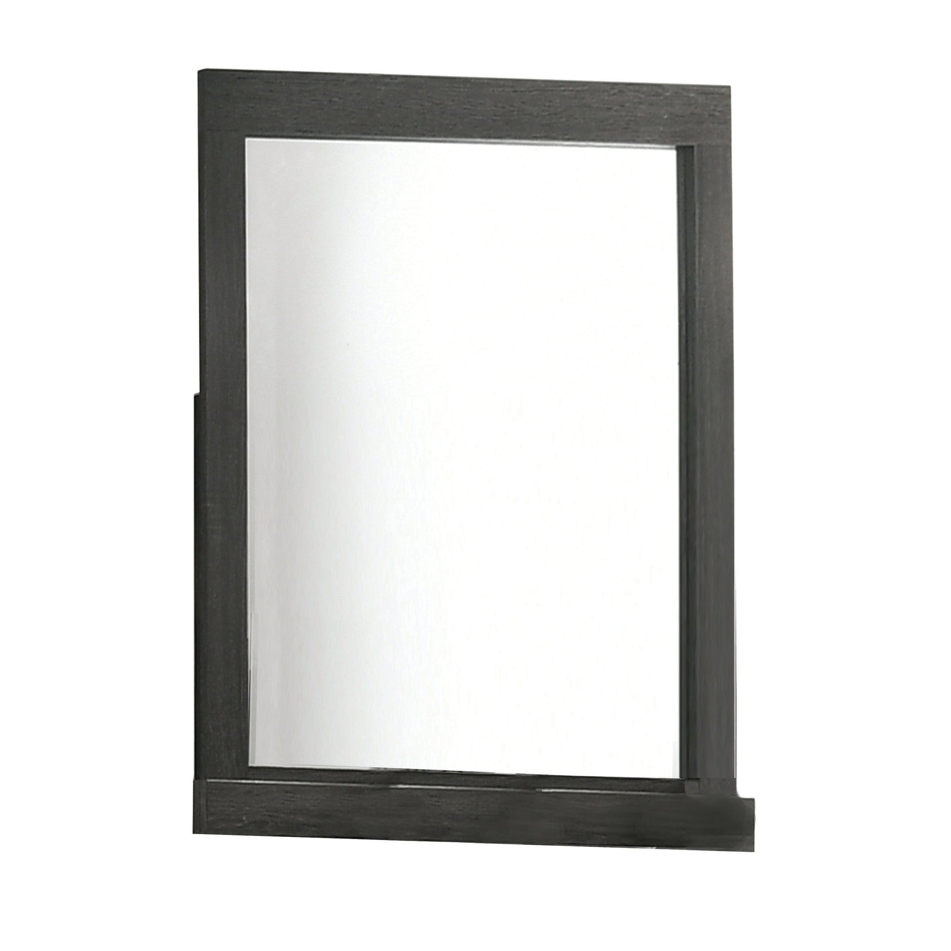 Benzara Gray and Silver Rectangular Wooden Framed Mirror With Beveled Edges