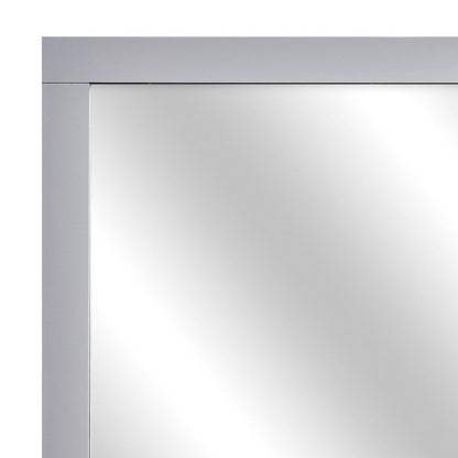 Benzara Gray and Silver Square Shape Wooden Frame Mirror With Mounting Hardware