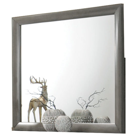 Benzara Gray and Silver Transition Style Wooden Mirror With Rectangular Shape