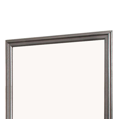 Benzara Gray and Silver Wooden Frame Mirror With Mounting Hardware