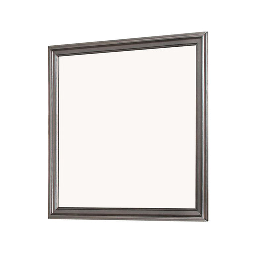 Benzara Gray and Silver Wooden Frame Mirror With Mounting Hardware