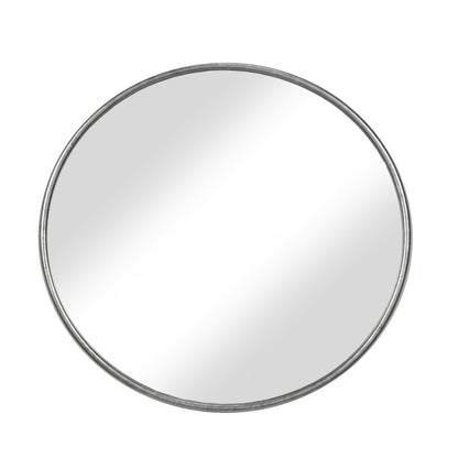 Benzara Large Antique Silver Round Contemporary Metal Framed Wall Mirror