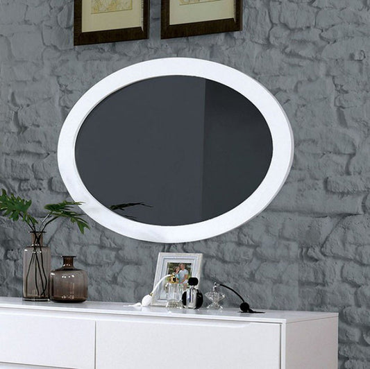Benzara Lennart II White Oval Mid-Century Modern Wall Mirror