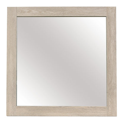 Benzara Light Brown Transitional Style Square Mirror Wooden Frame