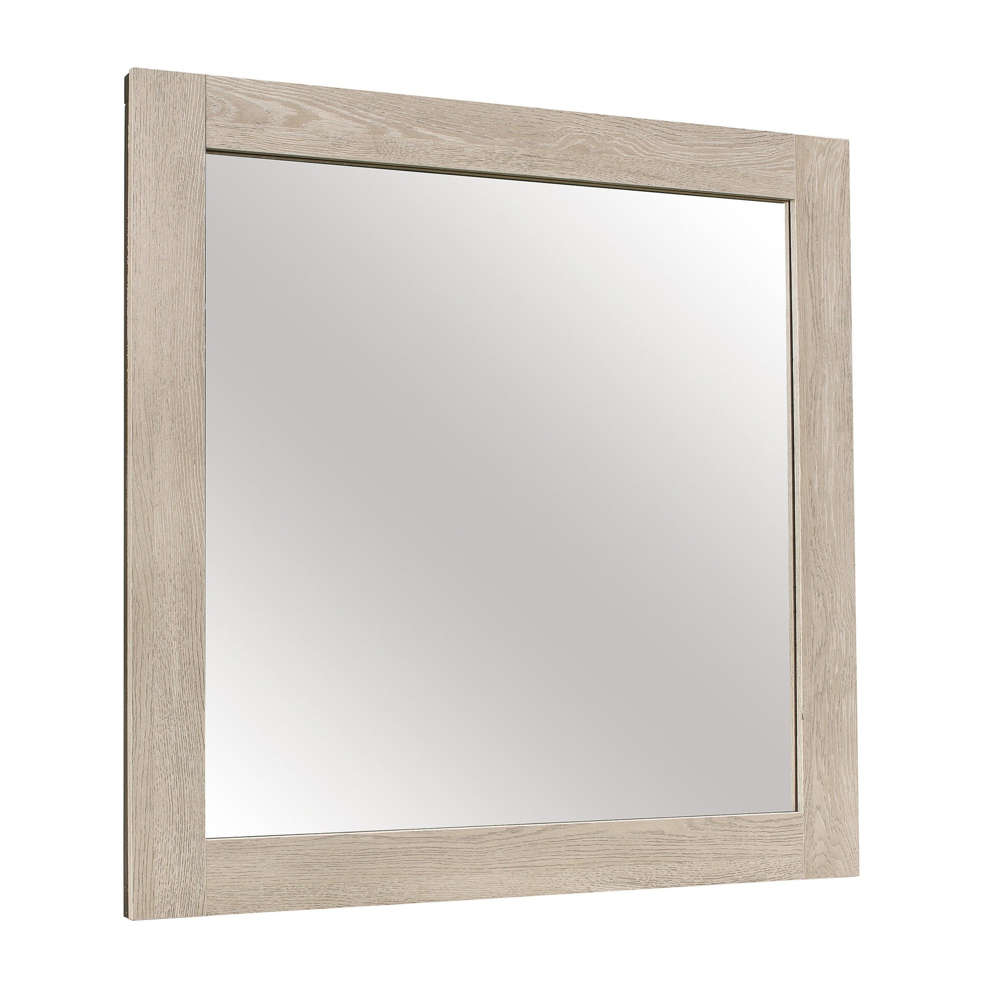 Benzara Light Brown Transitional Style Square Mirror Wooden Frame