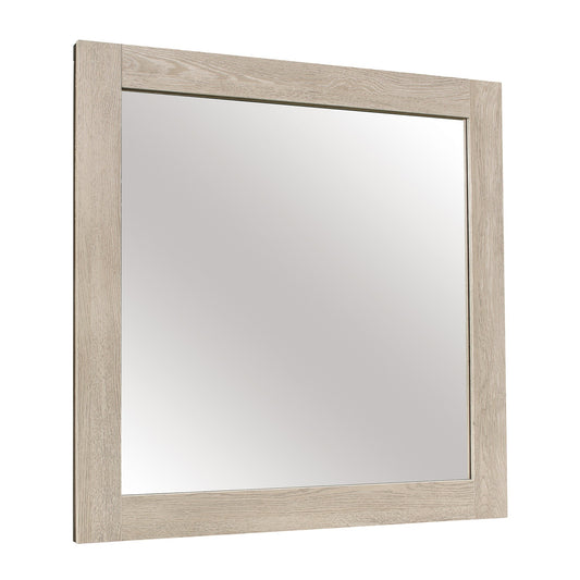 Benzara Light Brown Transitional Style Square Mirror Wooden Frame