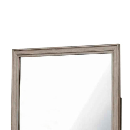 Benzara Light Oak Brown Molded Design Wooden Frame Wall Mounted Mirror