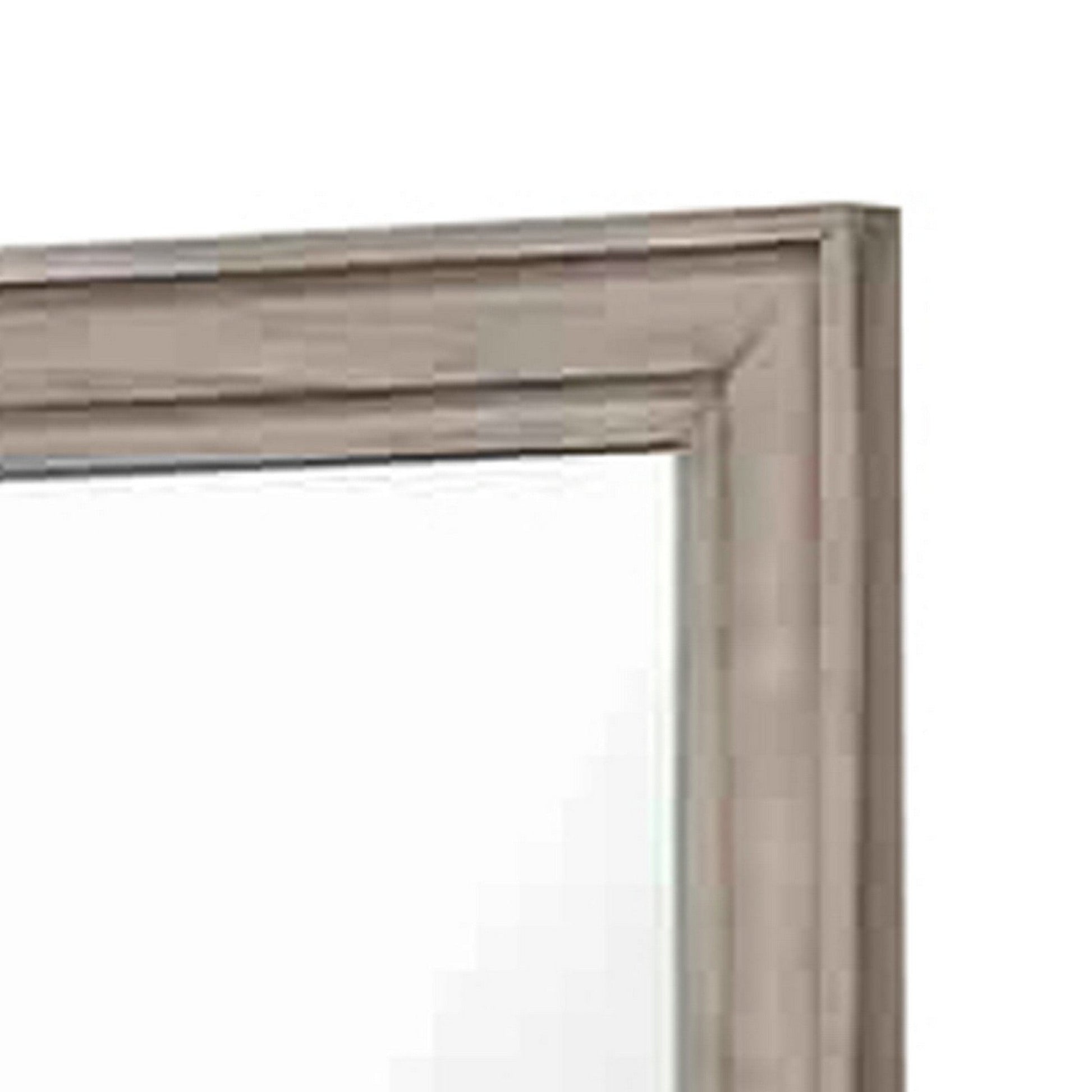 Benzara Light Oak Brown Molded Design Wooden Frame Wall Mounted Mirror