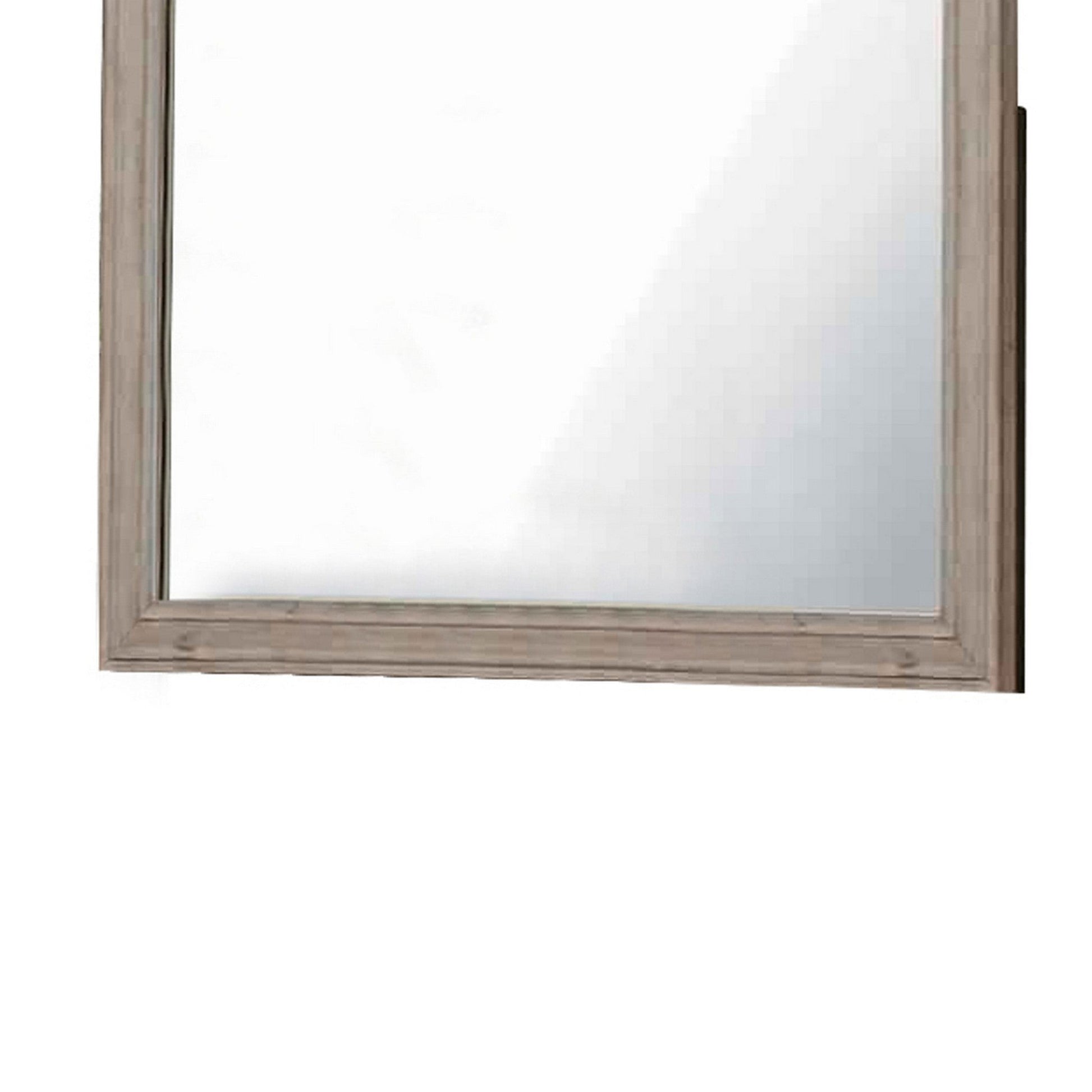 Benzara Light Oak Brown Molded Design Wooden Frame Wall Mounted Mirror