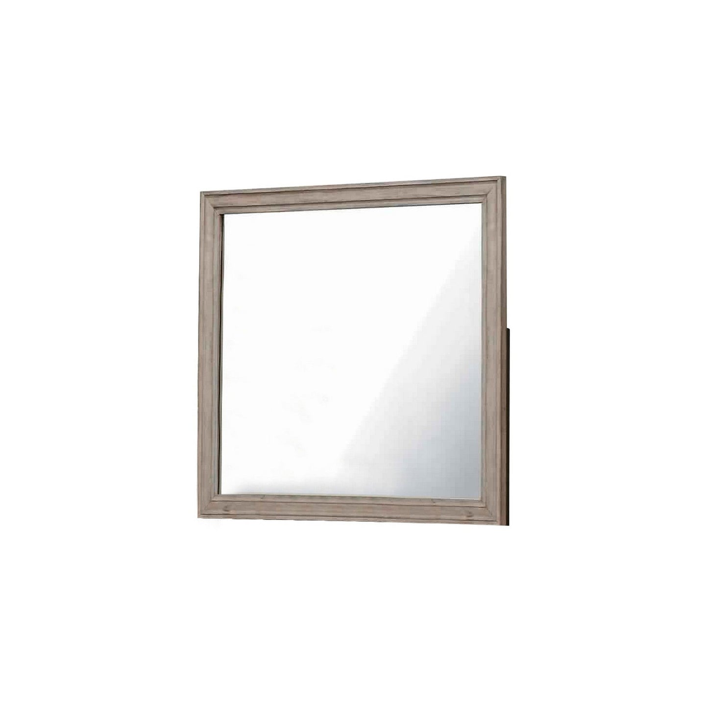 Benzara Light Oak Brown Molded Design Wooden Frame Wall Mounted Mirror