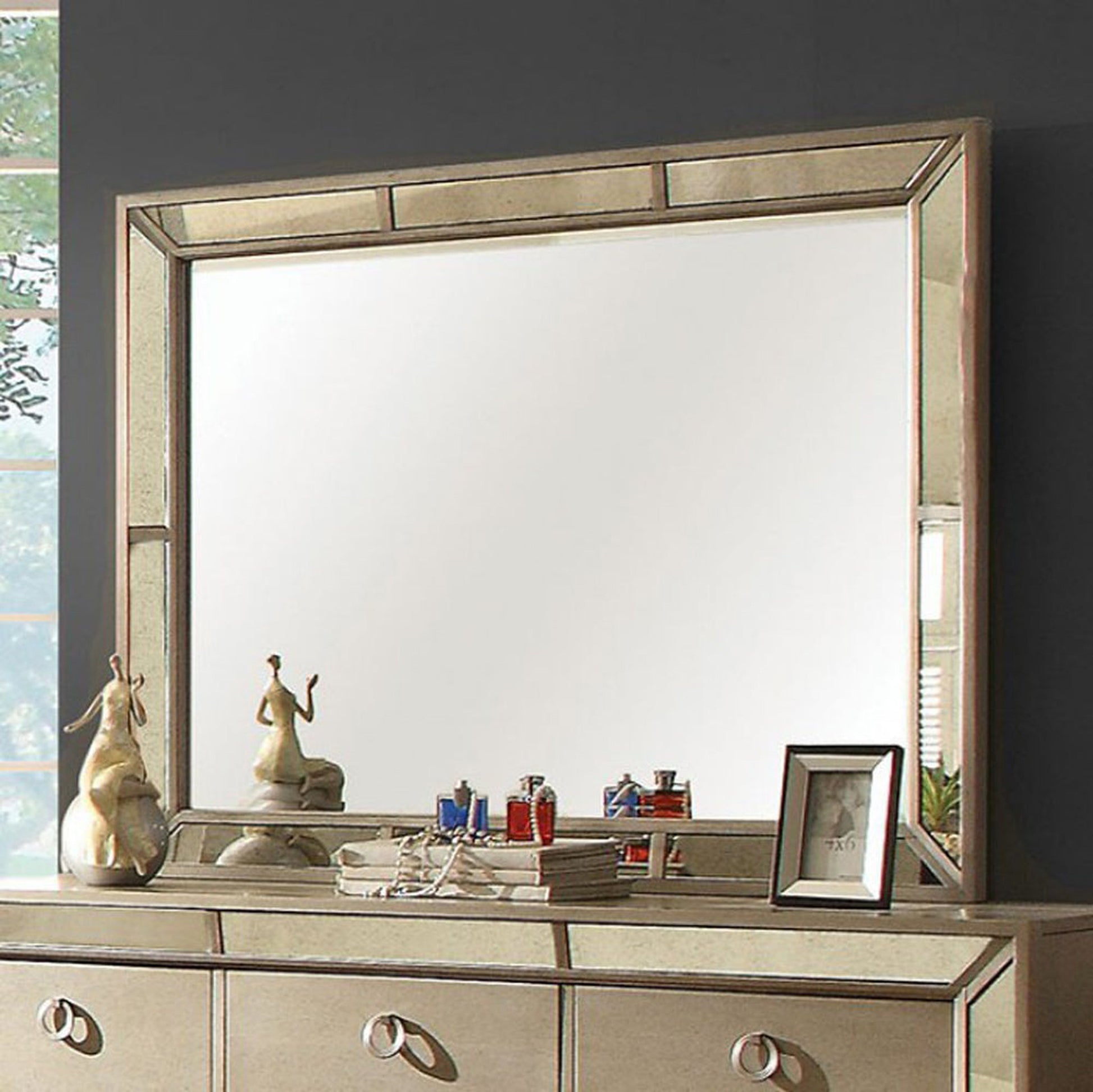 Benzara Loraine Silver Modern Victorian Style Mirror