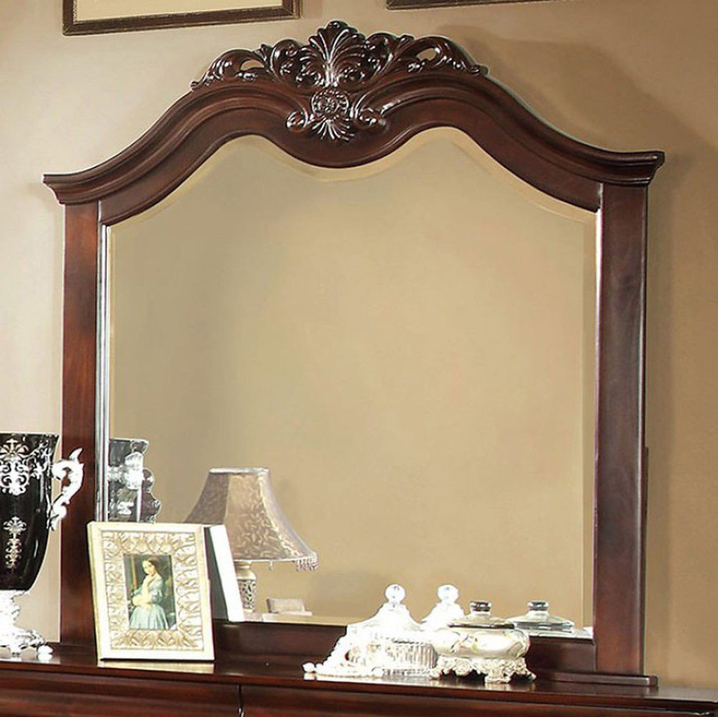 Benzara Mandura Cherry Luxurious Style Wooden Framed Wall Mirror