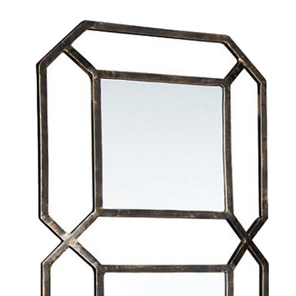 Benzara Metallic Silver Metal Framed Accent Mirror With Stacked Geometric Design