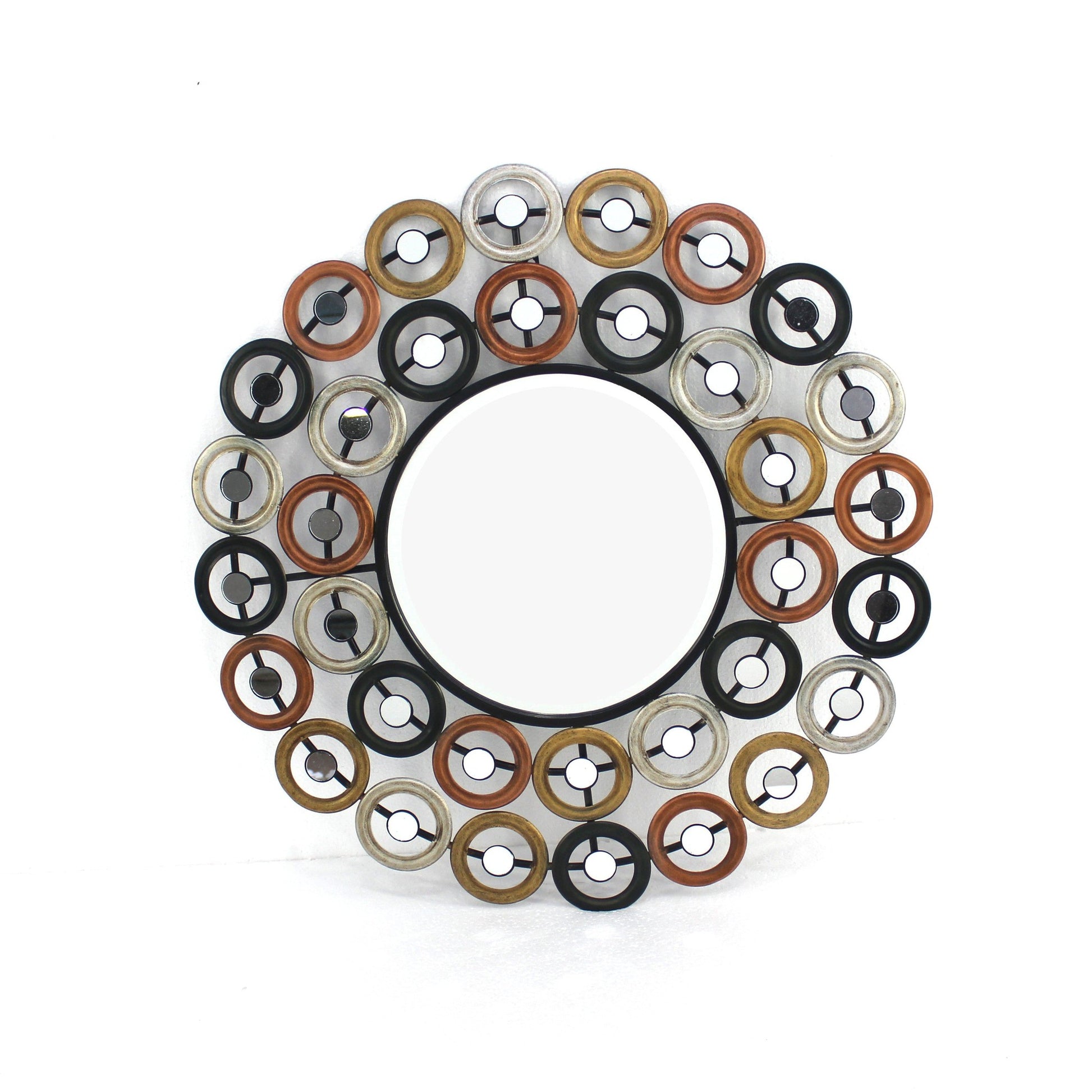 Benzara Multicolor Round Wall Mirror Surrounded by Smaller Round Mirrors