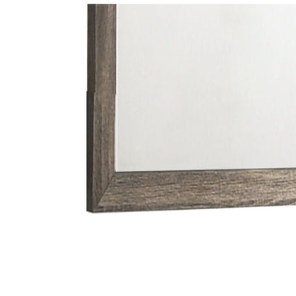 Benzara Oak Brown and Silver Square Wood Encased Dresser Mirror