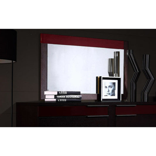 Benzara Red and Brown Rectangular Wooden Frame Bedroom Mirror