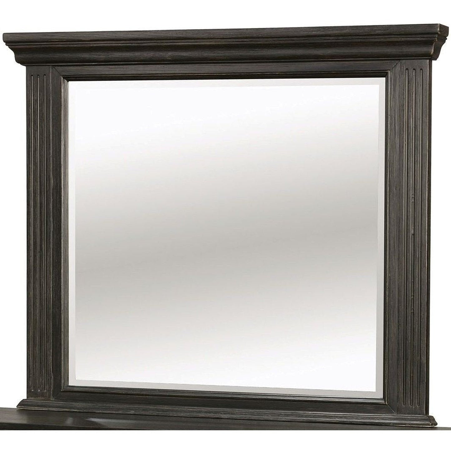 Benzara Roisin Wire-Brushed Black Transitional Style Wooden Framed Wall Mirror