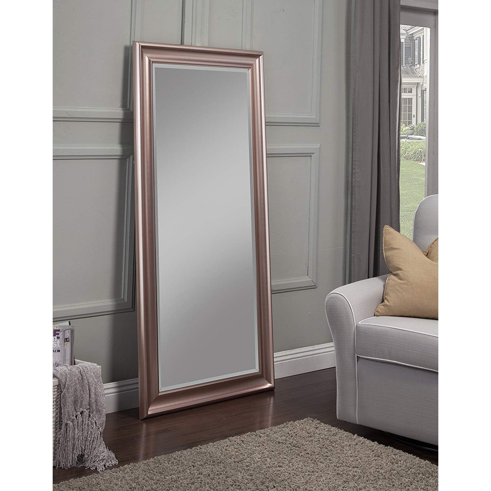 Benzara Rose Gold Rectangular Polystyrene Frame Full Length Leaner Mirror