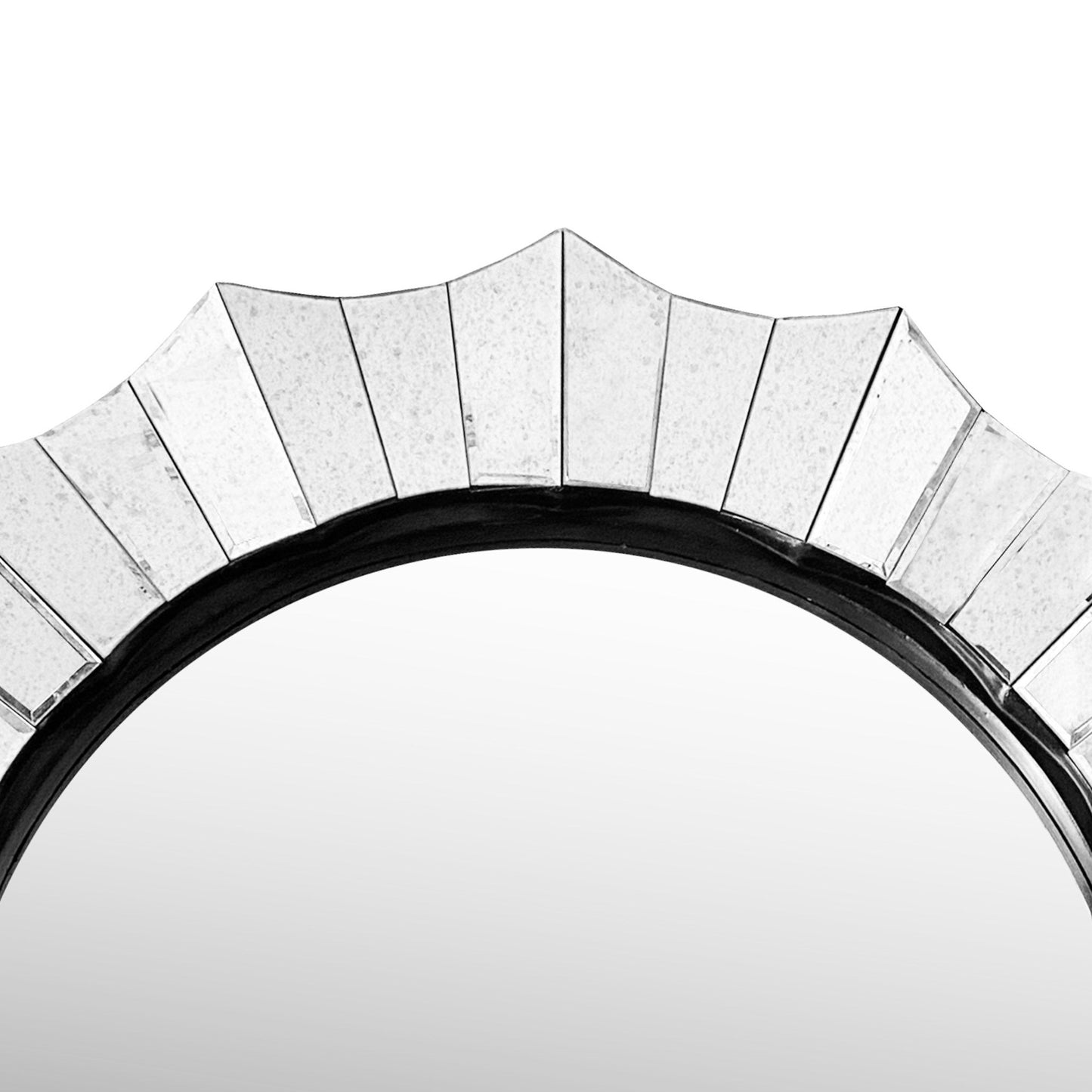 Benzara Round Silver Accent Wall Mirror With Scalloped Design and Beveled Edges
