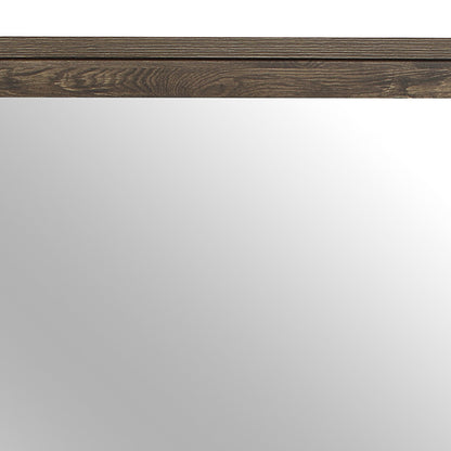 Benzara Rustic Brown Rectangular Mirror Wooden Frame and Clipped Corners