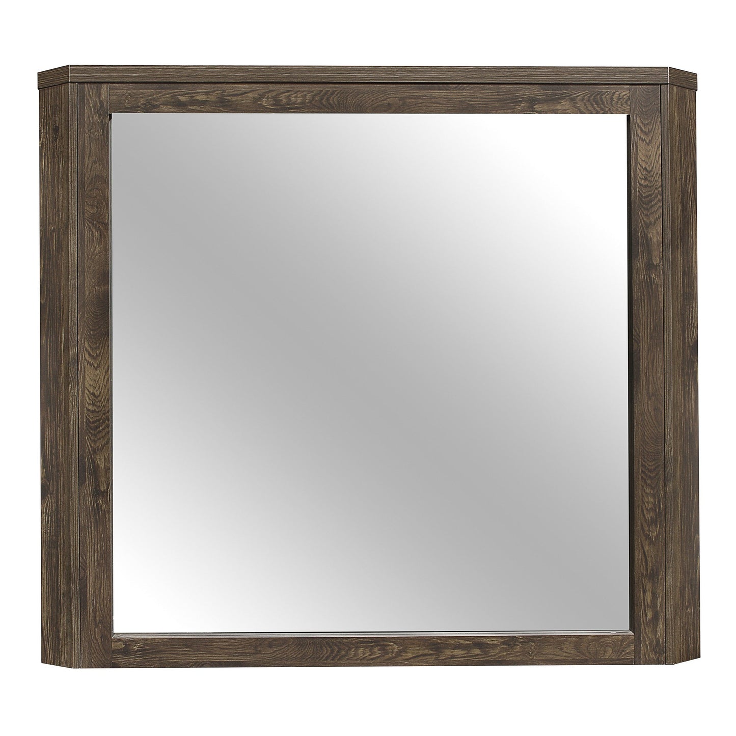 Benzara Rustic Brown Rectangular Mirror Wooden Frame and Clipped Corners