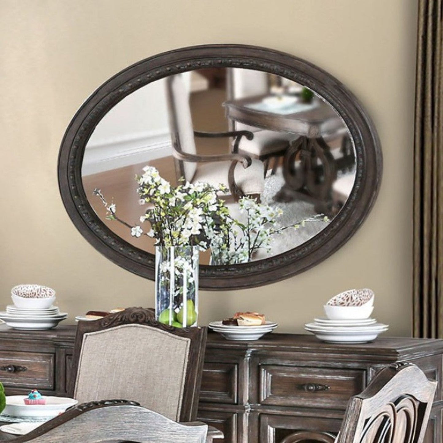 Benzara Rustic Natural Brown Oval Wall Mountable 5mm Beveled Mirror