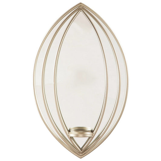 Benzara Silver Caged Oval Metal Wall Sconce With Mirror Insert