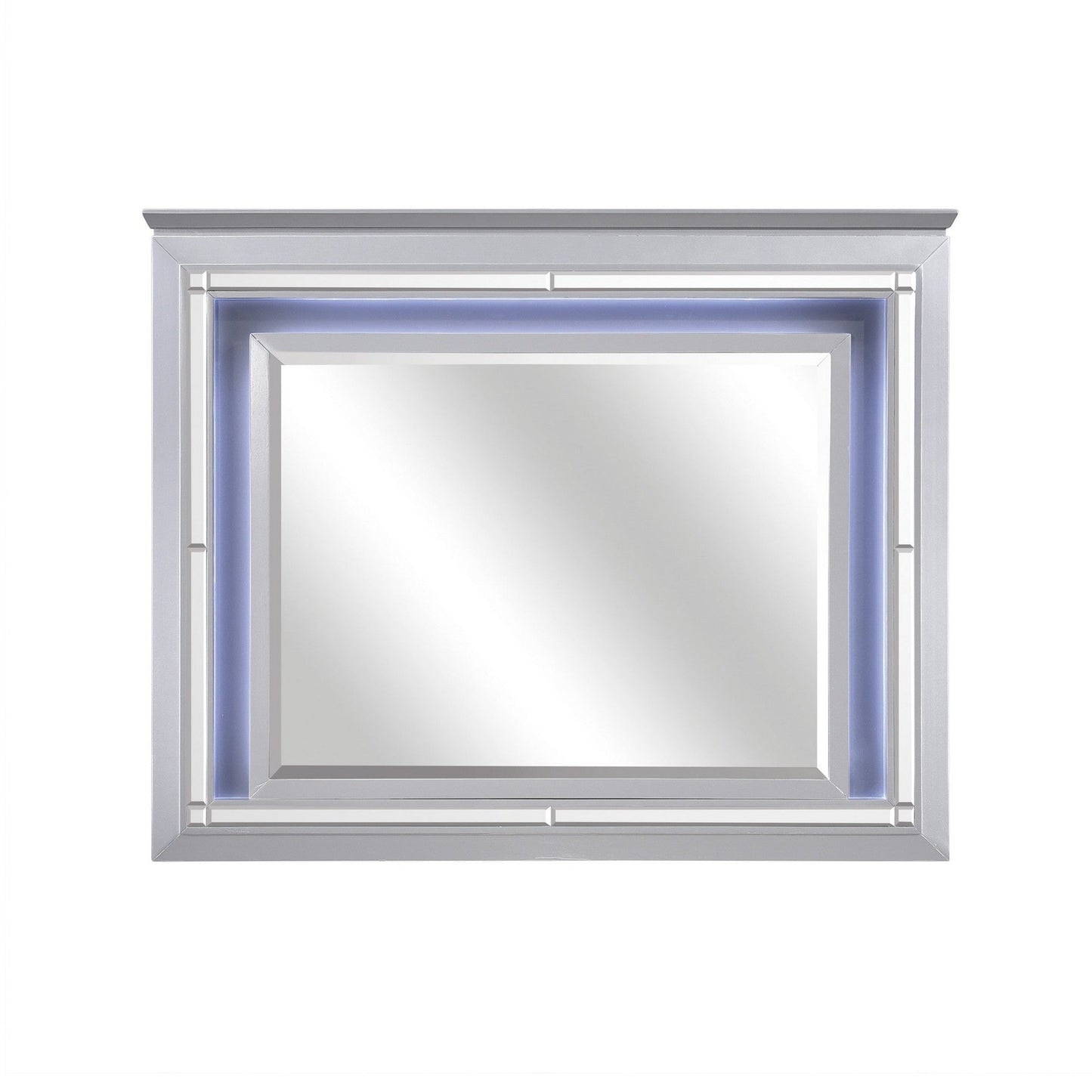 Benzara Silver Contemporary Style Beveled Edge Mirror With LED Light