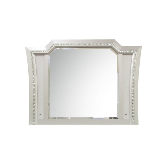 Benzara Silver Elegant Mirror With Crystal Sparkling Trim and LED Lights