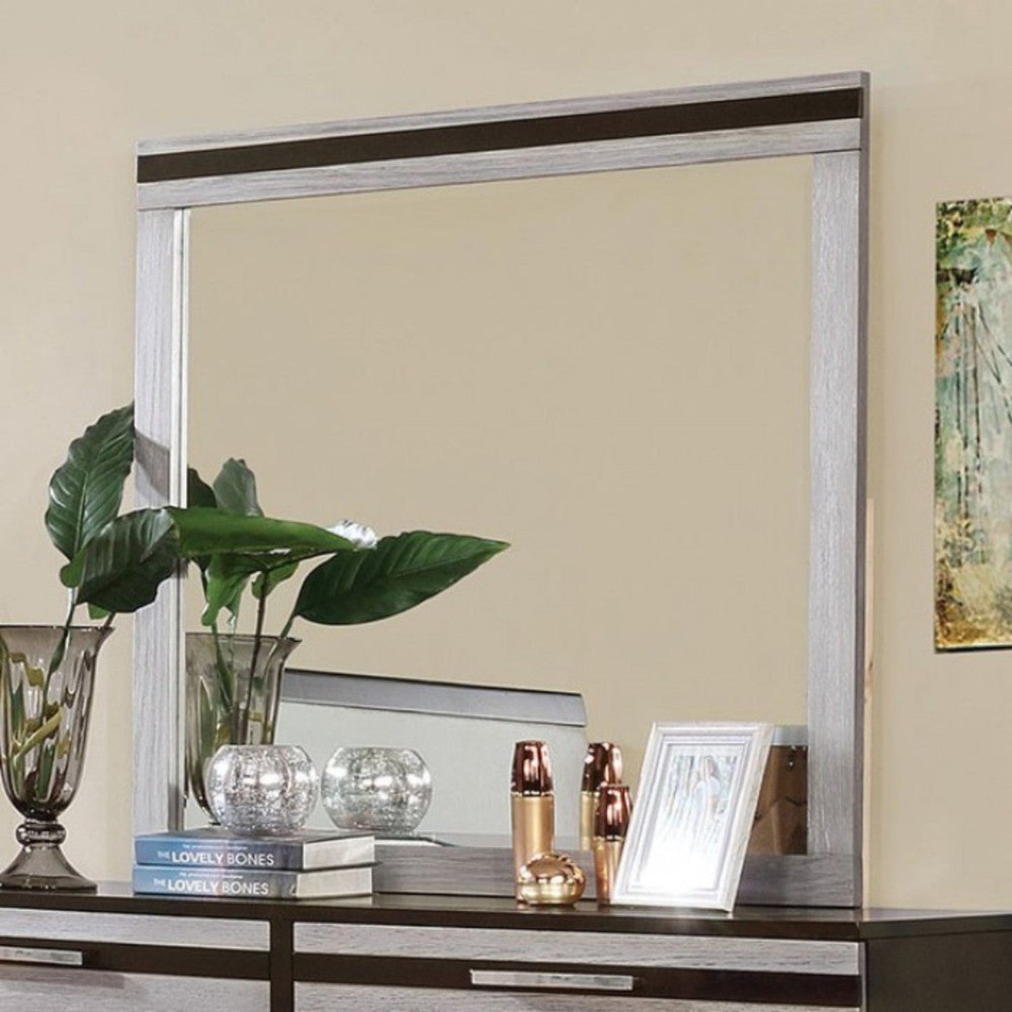 Benzara Silver & Espresso Brown Wooden Square Frame Mirror