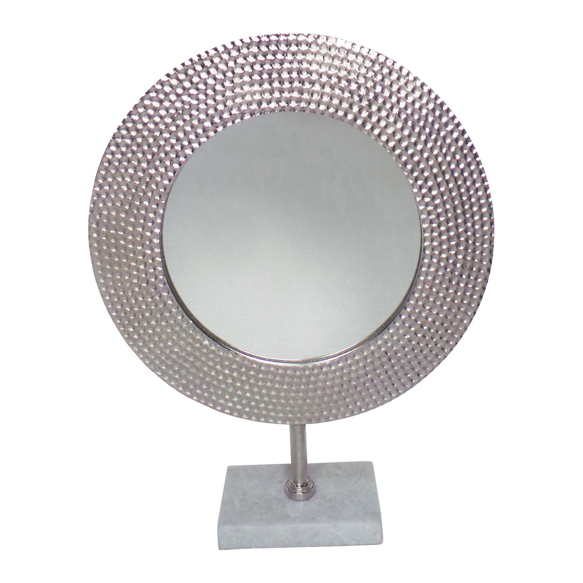 Benzara Silver Hammered Metal Framed Standing Mirror With Block Base
