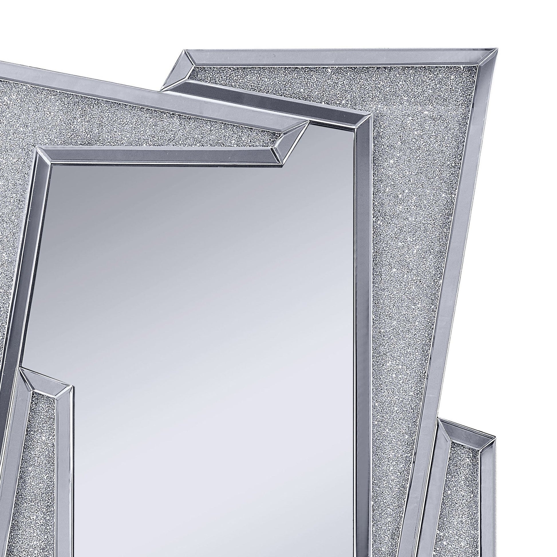 Benzara Silver Mirrored Wooden Frame Accent Wall Decor With Four L Shaped Borders