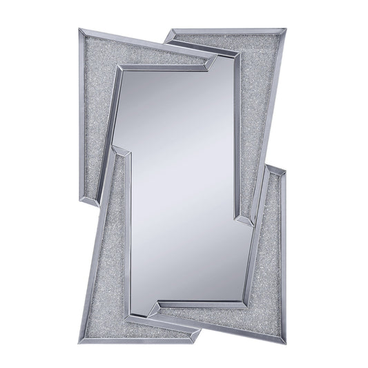 Benzara Silver Mirrored Wooden Frame Accent Wall Decor With Four L Shaped Borders