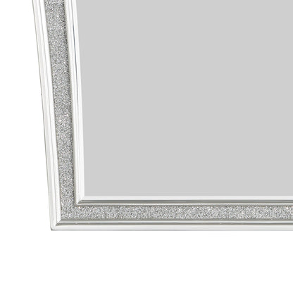 Benzara Silver Modern Style Wooden Decorative Mirror With Rhinestone Inlays