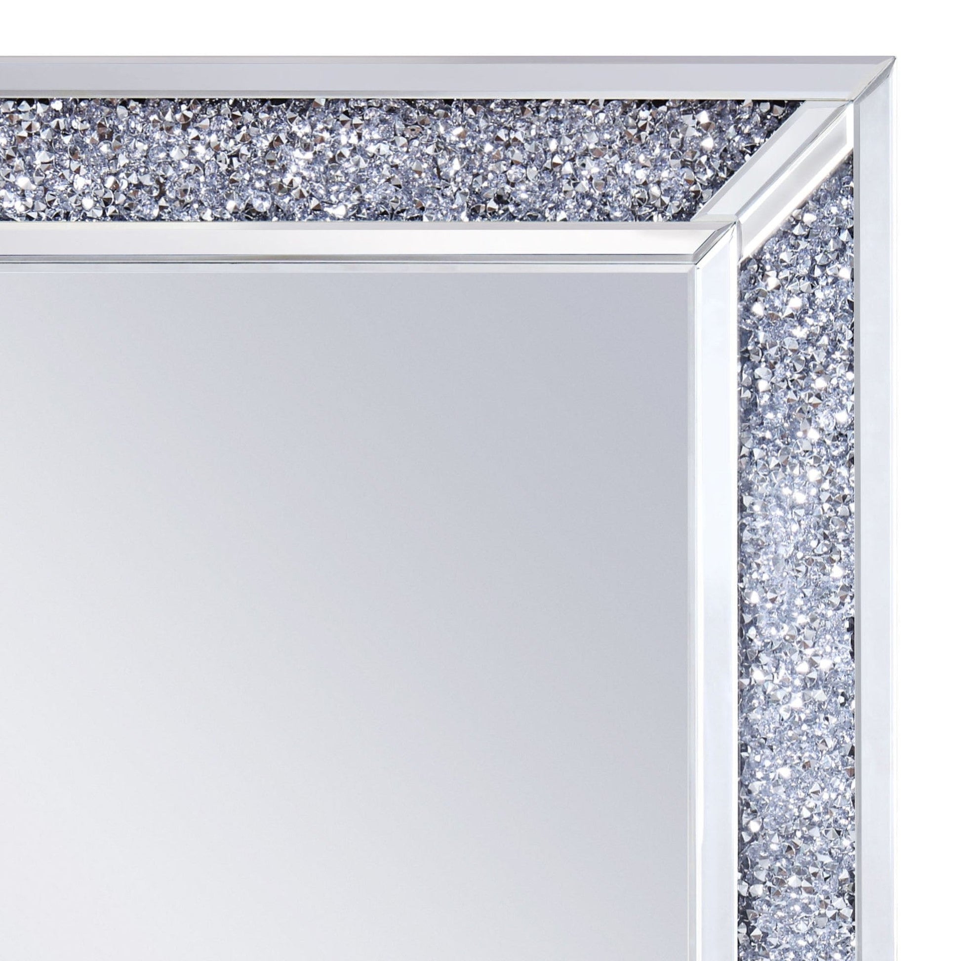 Benzara Silver Rectangular Faux Crystal Inlay Wall Mirror With Mirrored Borders