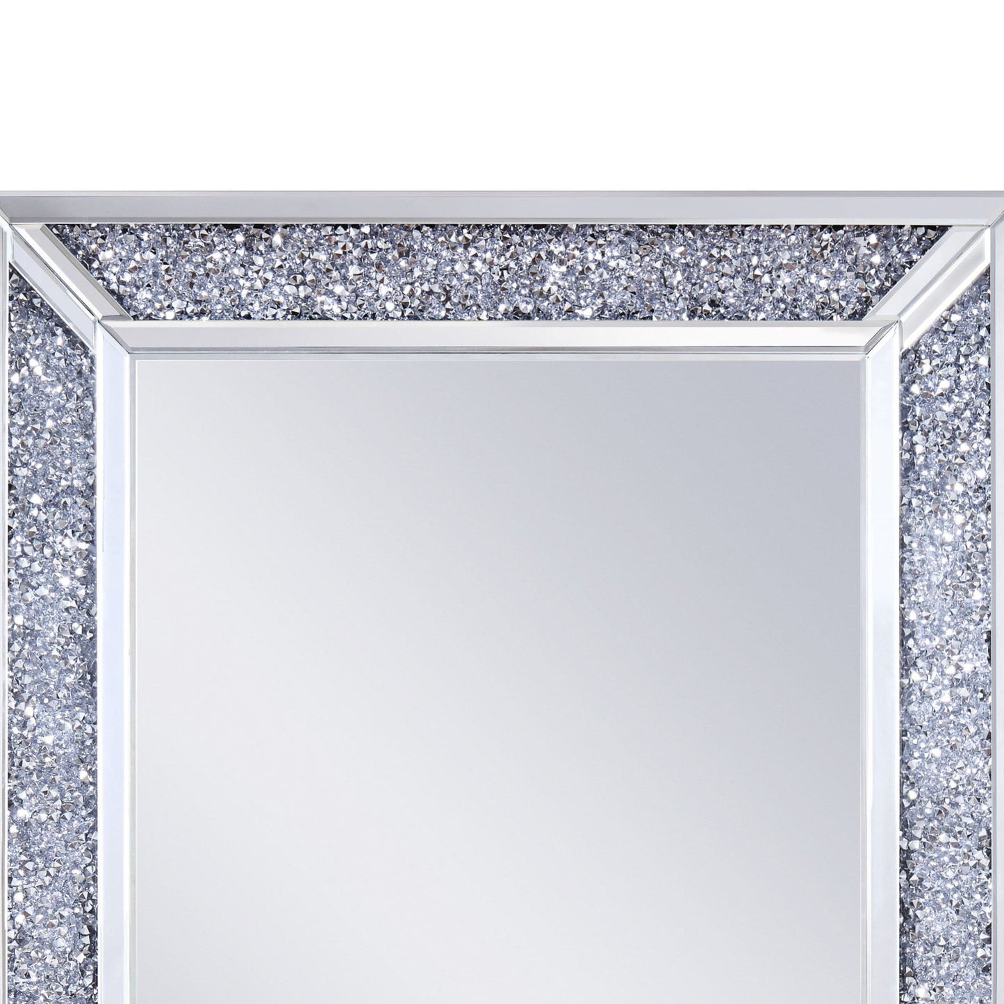 Benzara Silver Rectangular Faux Crystal Inlay Wall Mirror With Mirrored Borders