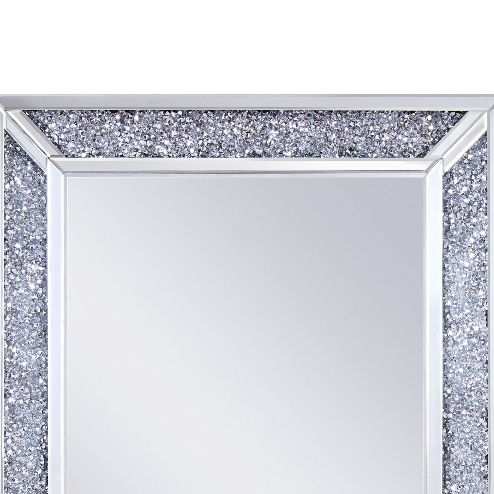 Benzara Silver Rectangular Faux Crystal Inlay Wall Mirror With Mirrored Borders