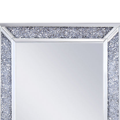 Benzara Silver Rectangular Faux Crystal Inlay Wall Mirror With Mirrored Borders