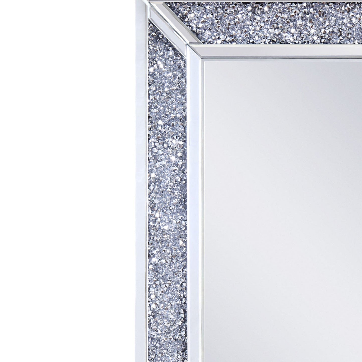 Benzara Silver Rectangular Faux Crystal Inlay Wall Mirror With Mirrored Borders