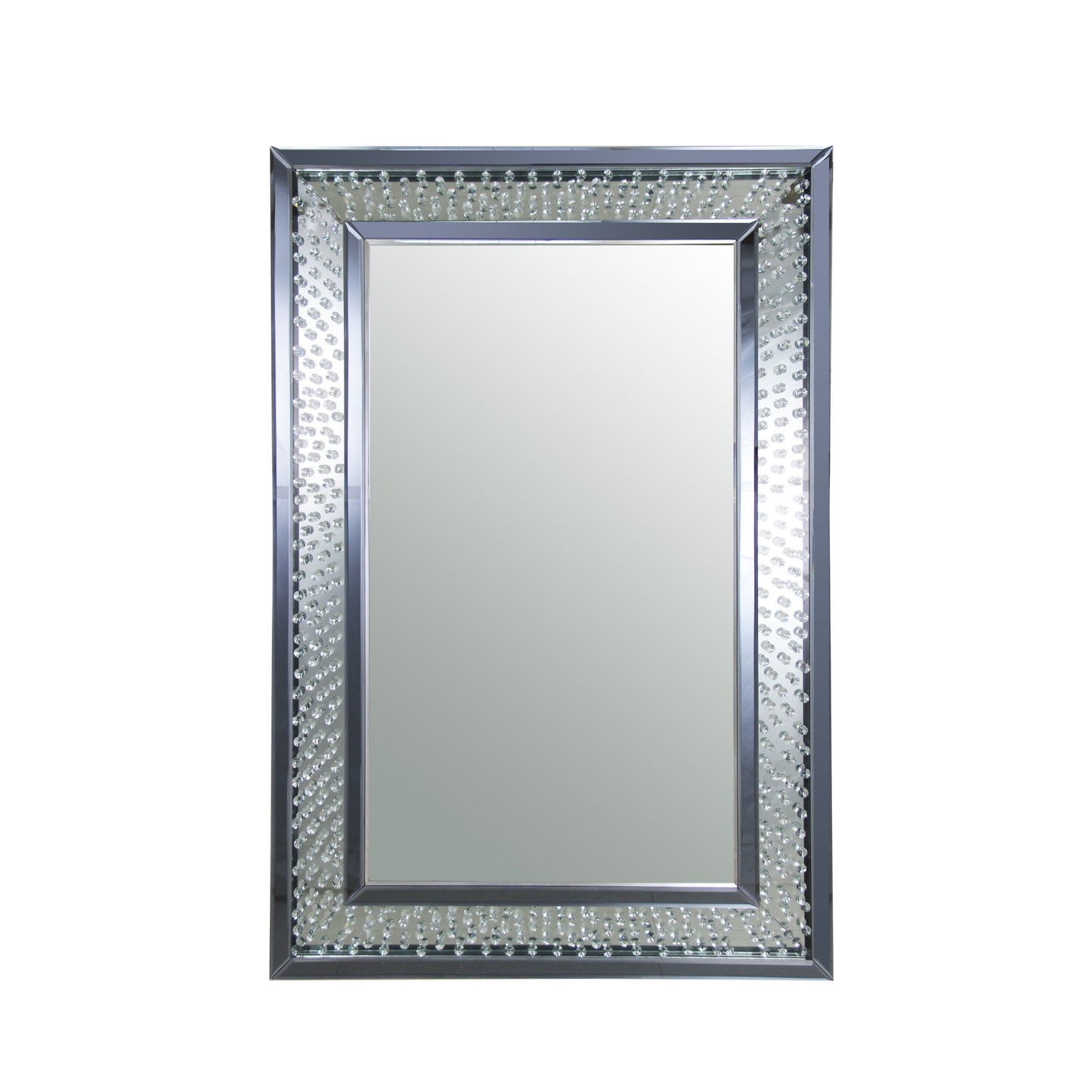Benzara Silver Rectangular Wall Accent Mirror With Crystal Insert Frame