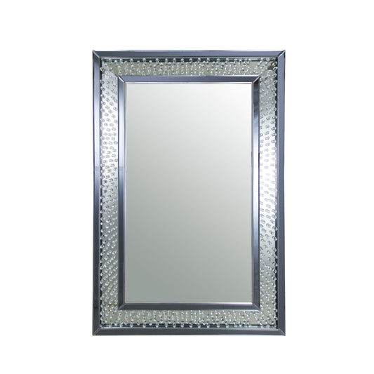 Benzara Silver Rectangular Wall Accent Mirror With Crystal Insert Frame