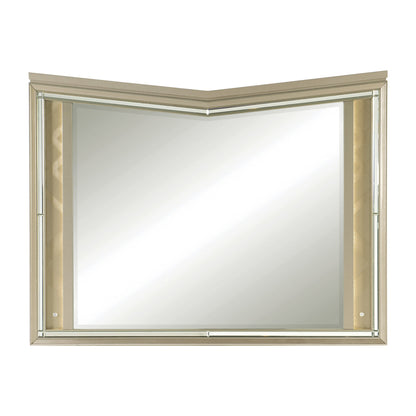 Benzara Silver V Notch Design Wooden Frame Mirror With LED Light