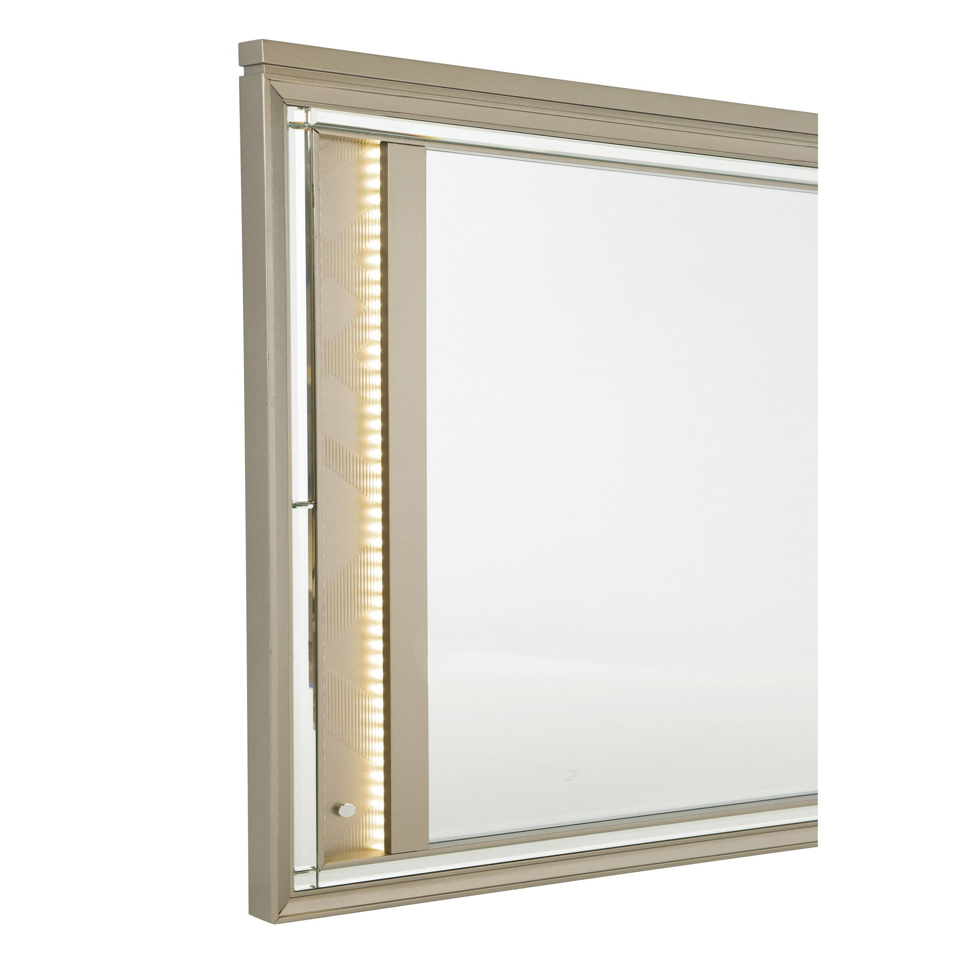 Benzara Silver V Notch Design Wooden Frame Mirror With LED Light