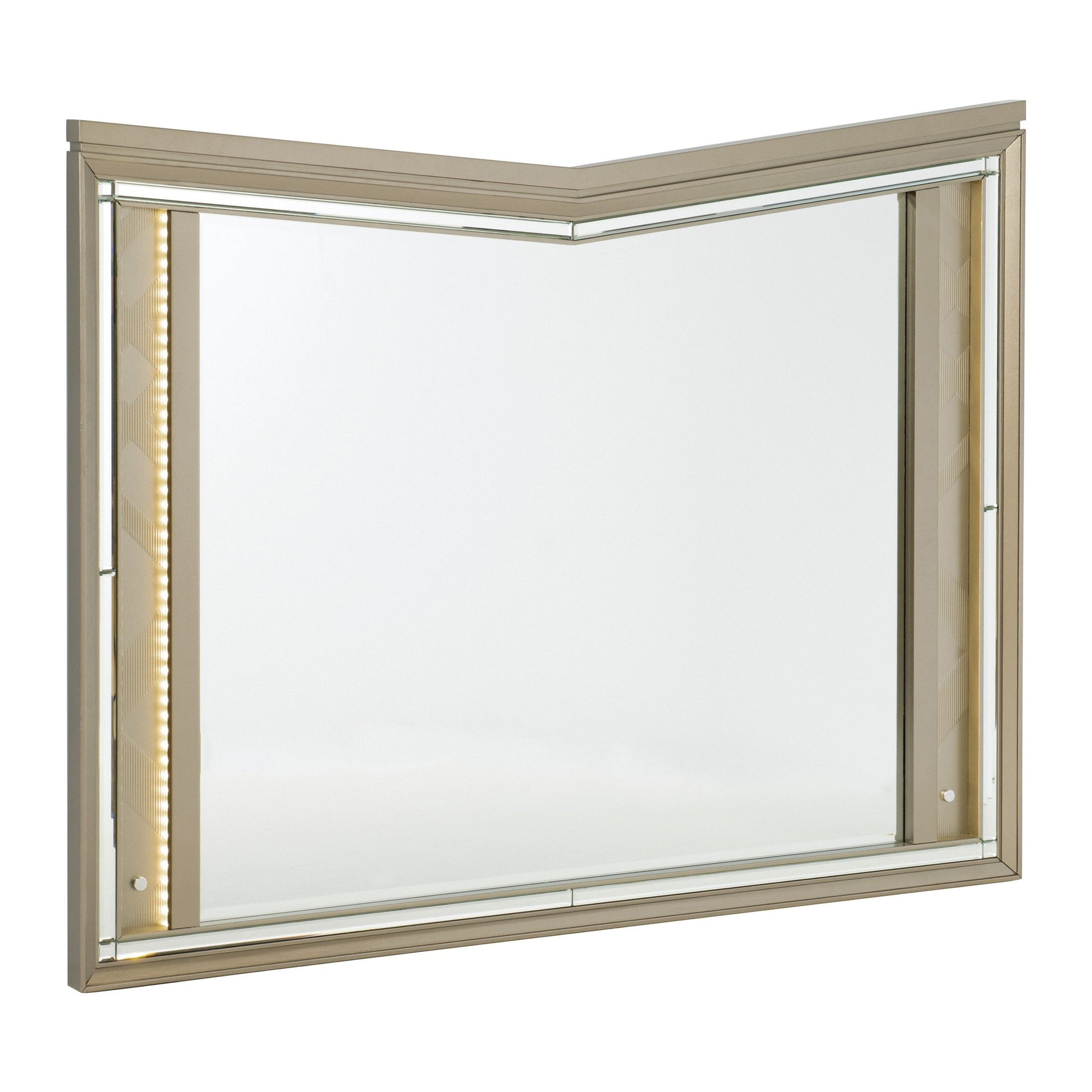 Benzara Silver V Notch Design Wooden Frame Mirror With LED Light