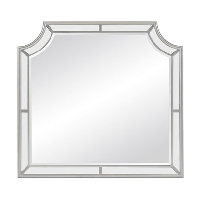 Benzara Silver Wooden Frame Mirror With Clipped Corners and Mirror Trim